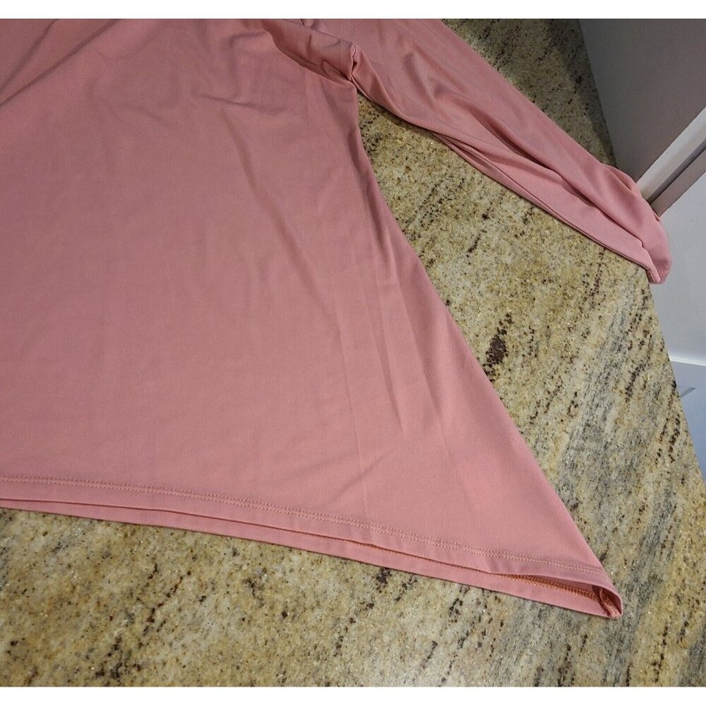 Simply Emma Size 1X Sharkbite Hem 3/4 Sleeve Beaded Embellished Neck Top Pink - Picture 5 of 15